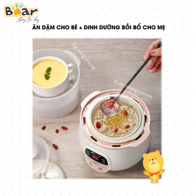 Nồi Nấu Cháo Chậm, Chưng Yến, Ninh Hầm Đa Năng Bear 0,8L SUBE001 - Hàng Chính Hãng, Bản Quốc Tế Bảo Hành 18 Tháng