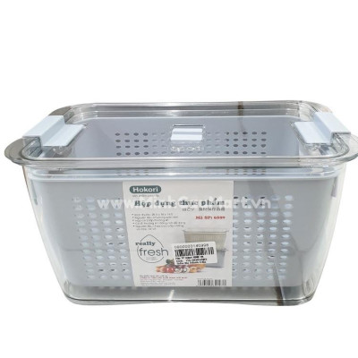 Hộp Nhựa Đựng Thực Phẩm 2 lớp để Tủ Lạnh Có Lỗ Thoát Nước Khóa Thoát Khí Dễ Dàng Bảo Quản Rau Củ