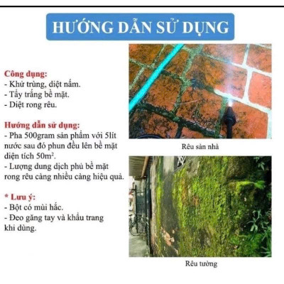 Bột Tẩy Rong Rêu Mạnh – Xử Lý Rong Rêu Lâu Năm, Tường Gạch, Sân Nền Trơn Trượt