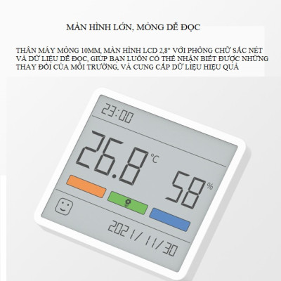 Nhiệt ẩm kế Duka TH1, máy đo nhiệt độ, độ ẩm phòng màn hình lớn 3,67", hiển thị trạng thái nhiệt độ, độ ẩm phòng nhanh chóng chính xác, cài đặt ngày giờ
