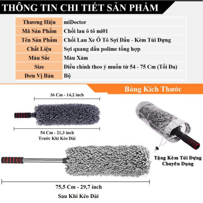 Chổi Lau Xe Ô Tô, Xe Tải Sợi Quang Dầu, Điều Chỉnh Được Độ Dài - Có Túi Đựng Đi Kèm Cao Cấp Chính Hãng miDoctor