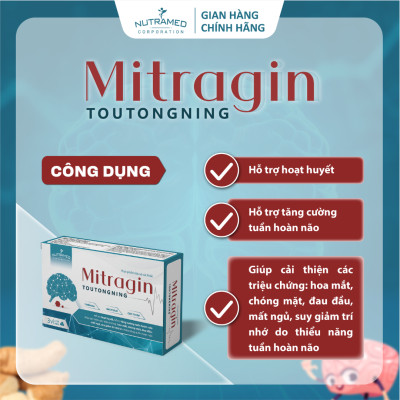Viên uống Mitragin Toutongning hỗ trợ đau nửa đầu, thiểu năng tuần hoàn máu não (30 viên) - Nutramed
