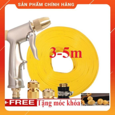 Bộ dây vòi xịt nước rửa xe,tưới cây ,tăng áp 3 lần,loại 3m,5m 206701-1đầu đồng,cút đồng,nối đồng+ móc khoá