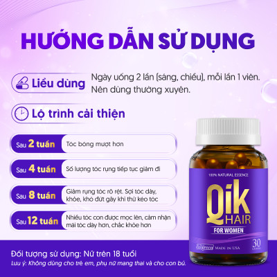 Combo 4 hộp 30 viên tặng 1 hộp 15 viên] Viên uống QIK HAIR for Women hỗ trợ giảm rụng, mọc tóc chắc khỏe