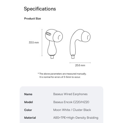 Tai nghe có dây Baseus Encok HZ20 jack 3.5mm- Hàng Chính Hãng