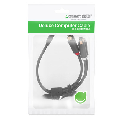 Cáp âm thanh chuyển jack 3.5mm sang 2 đầu hoa sen RCA dài 20CM UGREEN AV109 10547 (màu đen) - Hàng Chính Hãng