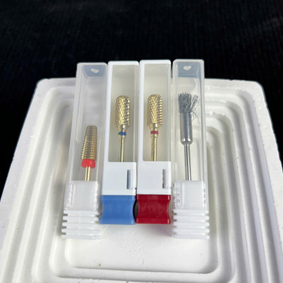 Combo 3 Đầu Mài Titan Đa Năng 5in1 Mạ Vàng Tặng Chổi Vệ Sinh Vonfram Bo Viền Đúc Đặc, Xanh Mài Phá gel , Đỏ Mài Mịn Êm Không Nóng Nữ Women