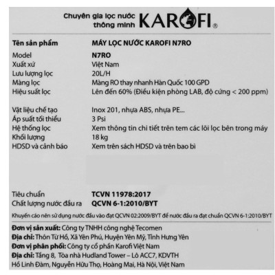 Máy Lọc Nước RO Karofi N7RO (7 lõi) - Hàng Chính Hãng