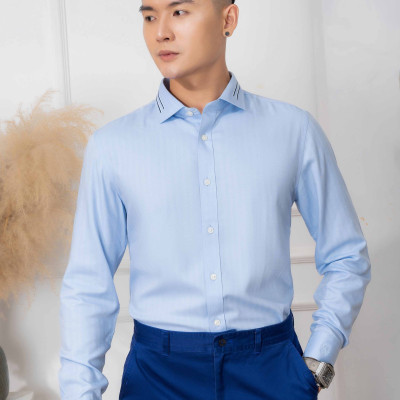 Áo sơ mi nam dài tay ALIGRO 100% chất bamboo Màu Xanh phối cổ bẻ dáng ôm body ALGS214