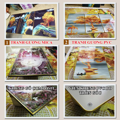 Bộ tranh gương 3 bức. Chất liệu bề mặt gồm 2 lựa chọn PVC hoặc mica trong suốt, 2 lựa chọn viền khung ms: 23129727L1