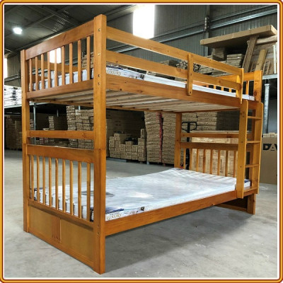 Giường 2 tầng Tundo màu vàng cầu thang treo 