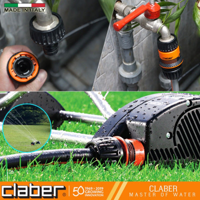 Khớp Nối Nhanh Tự Ngắt Nước Claber Aquastop 8548, nhựa ABS, nối 3 cỡ ống 12-14-19mm