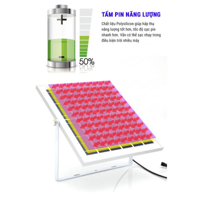 Đèn pha năng lượng mặt trời 100w sáng mạnh, pin lâu - Tấm pin rời dây nối 5m và kèm remote điều khiển
