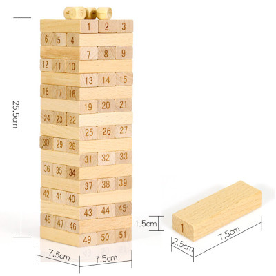 Rút gỗ domino gỗ cho bé học số 48 thanh to cỡ đại(kèm 4 xúc xắc)