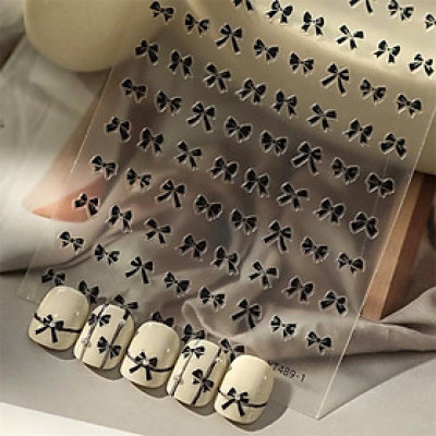 Sticker Hình Nơ 3D Trắng Đen SJY1085 Mix Kiểu Hàn Quốc Dán Móng Siêu Xinh, Hình Dán nail Móng Nơ Nổi Trắng Đen Sheng Jia Yu Nữ Women