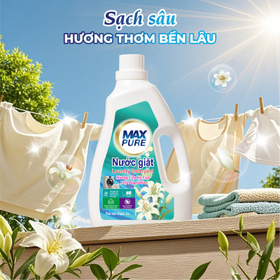 Chai nước giặt Maxpure Hương Lily Hy Lạp 3L - TẶNG 1 dây 10 gói nước xả hương CoCo