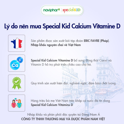 TPBVSK Special Kid Calcium Vitamin D - Bổ sung Canxi và Vitamin D giúp xương, răng chắc khỏe - Giúp con cao lớn hơn (125ml) [Siro – Nhập khẩu Pháp]