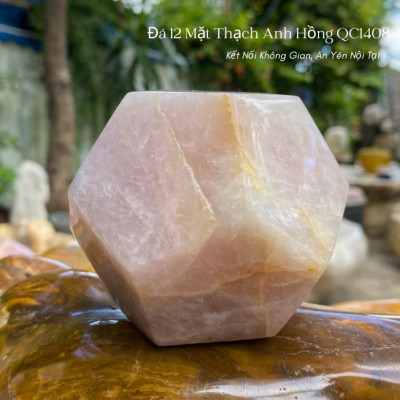 Đá 12 mặt thạch anh hồng NHASAN QC1408 công cụ hỗ trợ thiền định - nặng 640gr, đường kính 8.6cm