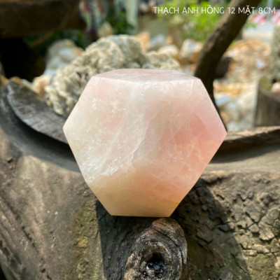 Thạch anh hồng 12 mặt 8cm NHASAN QC1412 Hút vượng khí nặng 520gr