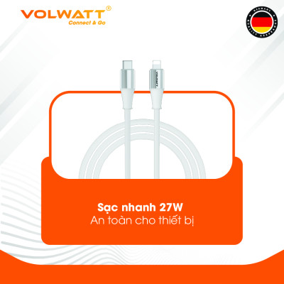 Cáp sạc nhanh Volwatt GE-S16-CL hàng chính hãng | Cáp Type-C to L 27W, đạt chuẩn MFi, tương thích iP14 trở xuống, dây bện | BH 12 tháng