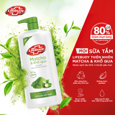 Sữa Tắm Lifebuoy 800gr Detox Và Sạch Sâu Khỏi Bụi Mịn Pm2.5 Detox 100% Từ Thiên Nhiên Diệt Khuẩn - Matcha & Khổ Qua