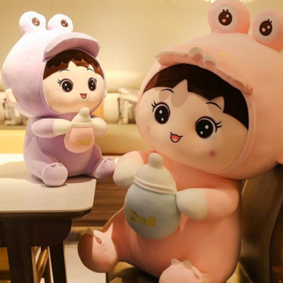 Thú nhồi bông bé khủng long ôm bình sữa - Size từ 45cm đến 85cm - Quà tặng em bé ôm bình sữa cute.