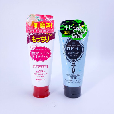 Combo làm giảm mụn dành cho da khô  Rosette Gommage Moist + Rosette Face Wash Pasta Acne Clear