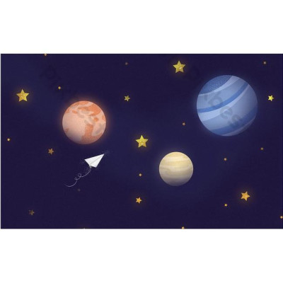Tranh dán tường Hành tinh đầy sao của bé trang trí phòng em bé, tranh dán tường 3d hiện đại (tích hợp sẵn keo) MS1182066