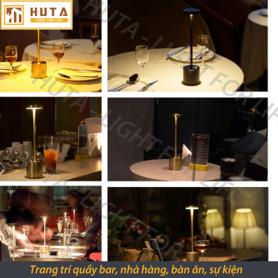 Đèn Bàn Led Quầy Bar Nhà Hàng HUTA AL4 Cảm Ứng Pin Sạc Tích Điện Điều Chỉnh Ánh Sáng Vàng Trang Trí Quán Cà Phê Lounge Sự Kiện Bàn Ăn
