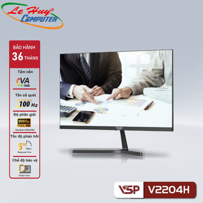 MÀN HÌNH PHẲNG LED VSP 22INCH TRÀN VIỀN V2204H - ĐEN 100Hz - Hàng Chính Hãng 