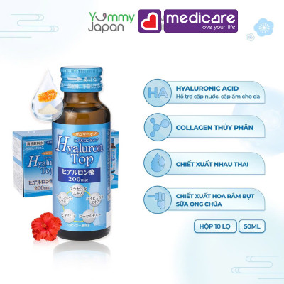 Nước uống SHINNIPPAI Hyaluron Top 200mg Giúp Dưỡng Ẩm và Làm Đẹp Da Hộp 10 lọ