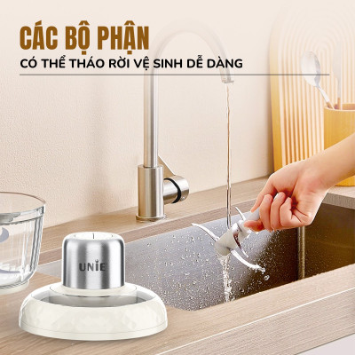 Máy xay thịt UNIE UM366, công suất 400W, 2 cối thủy tinh tiện lợi, động cơ đồng cao cấp;  xay thịt, đánh ruốc, bóc tỏi tiện lợi; hàng chính hãng bảo hành 12 tháng