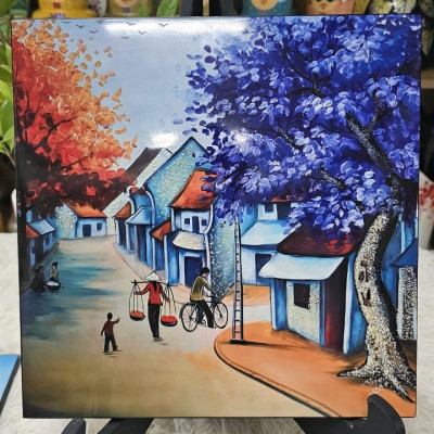 Tranh Sơn Mài - PHỐ CỔ VIỆT NAM | Size 30x30 cm | Hoài Niệm Thời Gian – Nghệ Thuật Sơn Mài Truyền Thống