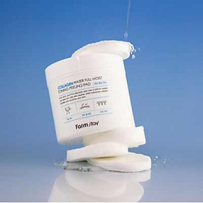 Bông tẩy tế bào chết và dưỡng ẩm da cho mặt collagen - Farmstay Collagen Water Full Moist Toning Peeling Pad