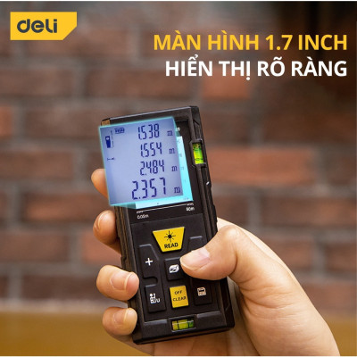 Máy Đo Khoảng Cách Laser Deli Chính Hãng Loại 40m - 120m Đa Năng - Dễ Dàng Sử Dụng Từ Xa - EDL4168