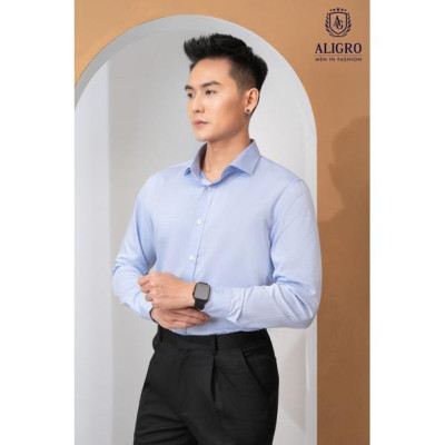 Áo sơ mi nam dài tay ALIGRO 100% chất bamboo phẩy xanh cổ bẻ dáng ôm body ALGS218