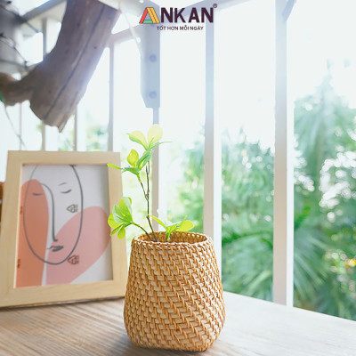 Cốc Mây Tre Đan Thủ Công Đa Năng - Đựng Bút, Cắm Hoa, Trang Trí Bàn Làm Việc - Phong Cách Vintage