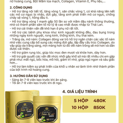 Liệu trình 10h Kẹo mầm sâm tố nữ xmax Mychi - Nữ hoàng nội tiết - Vua nở Ngực