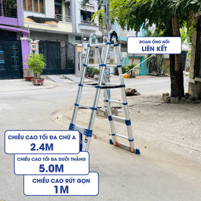 Thang nhôm rút đôi DIY TL-AI-50S chiều cao sử dụng tối đa chữ A 2.4m chữ I 5m - Tiêu chuẩn chất lượng an toàn Châu Âu