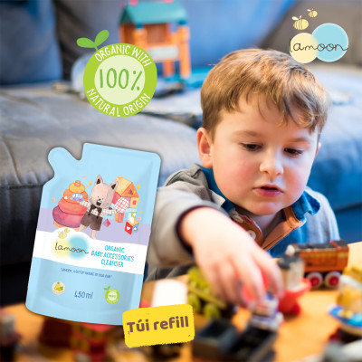 Xịt khuẩn đồ chơi Organic an toàn cho bé Lamoon - Túi 450ml Refill