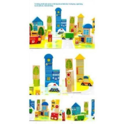 Bộ Xếp Hình Bằng Gỗ Mô Hình Thành Phố Tương Lai Cho Bé