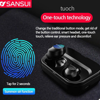 Tai nghe không dây cảm ứng Bluetooth 5.0 Cao cấp Sansui có Dock tự sạc (Âm thanh HiFi tuyệt hảo) - Hàng nhập khẩu