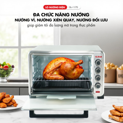 Lò nướng điện đa năng Gali GL-1170 dung tích lớn 70 lít, có đèn, xiên quay, quạt đối lưu, hàng chính hãng Gali bảo hành 24 tháng.