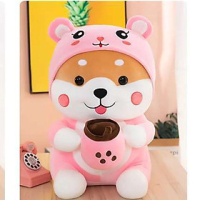 Thú nhồi bông shiba má hồng ôm bình sữa đáng yêu - Size từ 45cm đến 55cm - Quà tặng gấu bông shiba cosplay gấu trúc, thỏ êm mịn cho bé.