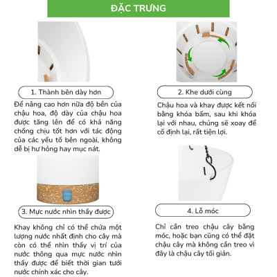 Chậu treo tự tưới Monrovia cho cây trong nhà và ngoài trời có móc treo sắt, decor không gian sống