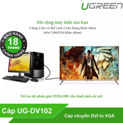 Ugreen UG11618DV102TK 3M màu Đen Cáp chuyển đổi DVI 24 + 5 sang VGA - HÀNG CHÍNH HÃNG