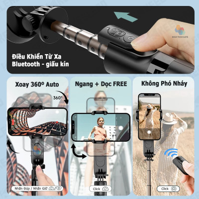Gậy Chụp Hình Gimbal Chống Rung HIGH TECH GATE Q09 Mini Cầm Tay Du Lịch, Chụp Ảnh Tự Sướng Selfie, Quay Video, Livestream, Quay Tiktok Mọi Nơi, Có Đèn Sáng Tháo Rời, Hàng Chính Hãng