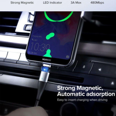 Ugreen UG60276ED024TK 1M đầu hít Micro + Cáp USB từ tính màu đen sạc nhanh và truyền dữ liệu từ máy tính ra điện thoại - HÀNG CHÍNH HÃNG