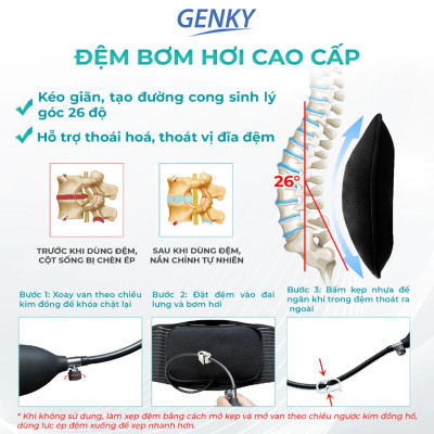 Đai lưng cột sống Genky, hỗ trợ thoát vị, thoái hóa, đau lưng