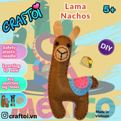KIM NHỰA Bộ Thủ Công Trẻ Tự Làm Thú Bông 5+ LAMA NACHOS Craftoi Felt Sewing toy prepunched holes plastic needle